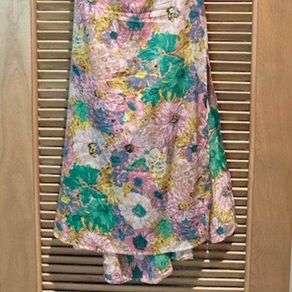 NWT Gala Bustier Cross Strap Midi Dress Color: Coral yellow floral Size XL - Picture 6 of 12